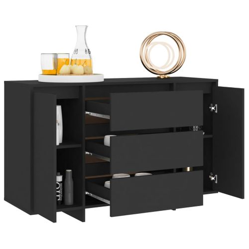 Buffet Avec 3 Tiroirs Noir 120x41x75 Cm Bois Contreplaqué