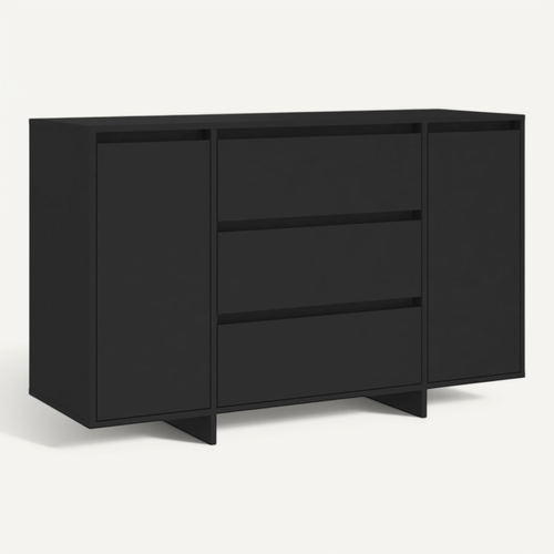 Buffet Avec 3 Tiroirs Noir 120x41x75 Cm Bois Contreplaqué