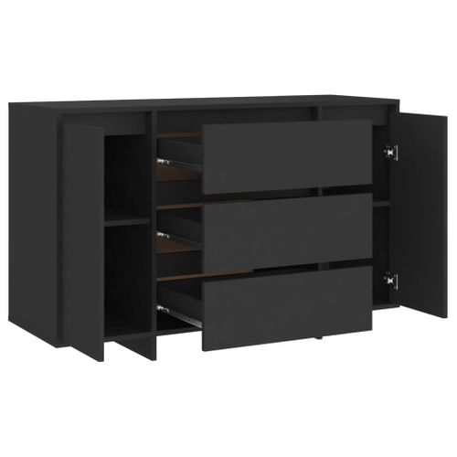Buffet Avec 3 Tiroirs Noir 120x41x75 Cm Bois Contreplaqué