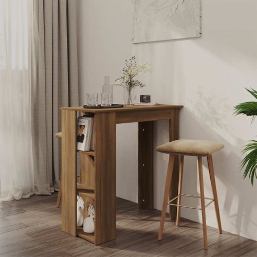 Table De Bar Avec étagère Chêne Marron Bois Contreplaqué