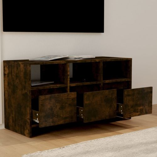 Meuble TV Chêne Fumé 102x37,5x52,5 Cm Bois Contreplaqué