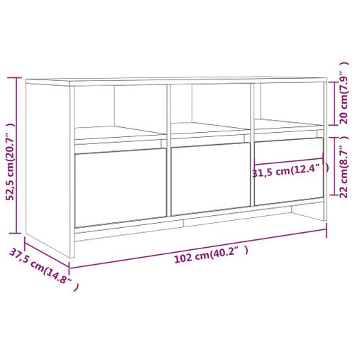 Meuble TV Chêne Fumé 102x37,5x52,5 Cm Bois Contreplaqué