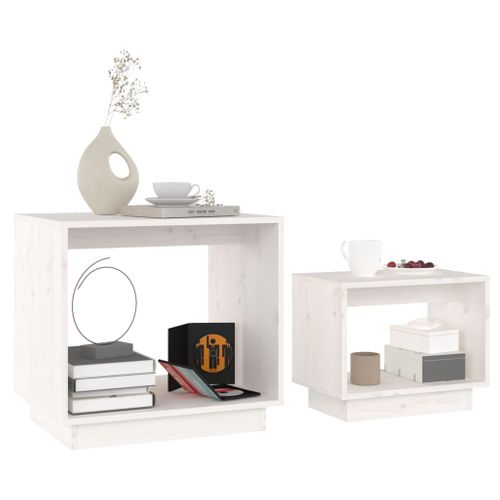 Tables Basses Gigognes 2 Pièces Blanc Bois De Pin Massif