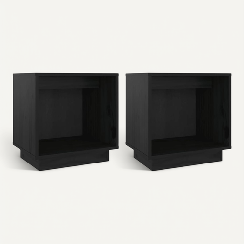 Tables De Chevet 2 Pièces Noir 40x30x40 Cm Bois De Pin Solide