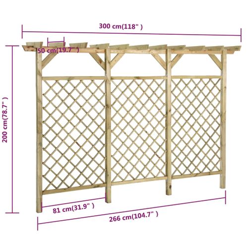 Clôture Treillis De Jardin 300x50x200 Cm Pin Imprégné Avec Dessus Pergola