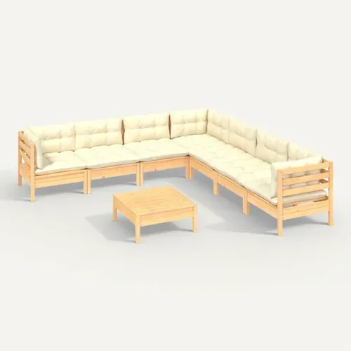 Salon De Jardin 8 Pièces Avec Coussins Crème Bois De Pin Massif Modulaire