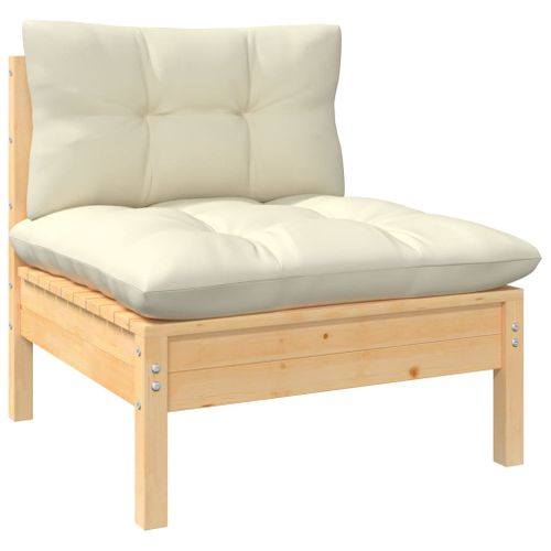 Salon De Jardin 8 Pièces Avec Coussins Crème Bois De Pin Massif Modulaire