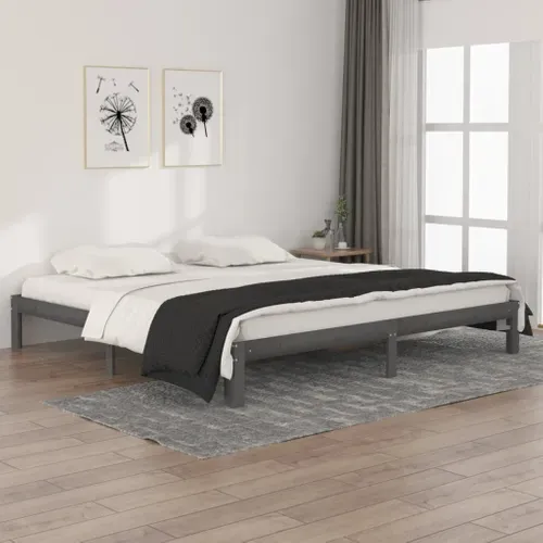 Cadre De Lit Sans Matelas Bois Massif De Pin Gris 200x200 Cm