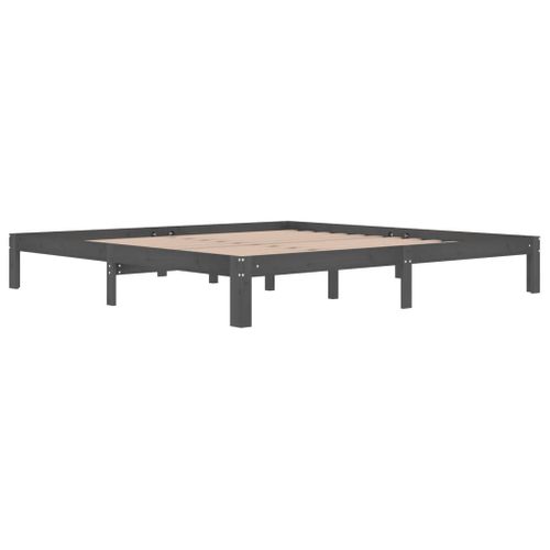 Cadre De Lit Sans Matelas Bois Massif De Pin Gris 200x200 Cm