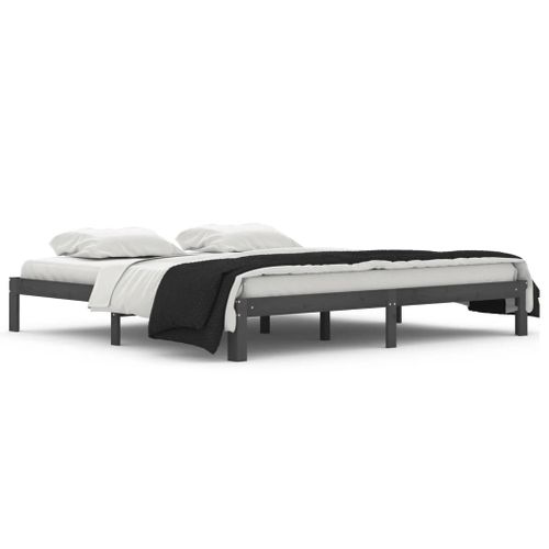Cadre De Lit Sans Matelas Bois Massif De Pin Gris 200x200 Cm
