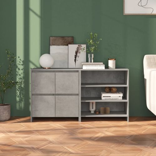Buffets 2 Pièces Gris Béton Bois Contreplaqué