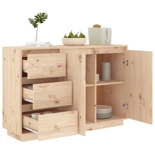 Buffet Avec 2 Portes et 3 Tiroirs 111x34x75 Cm Bois Massif Pin
