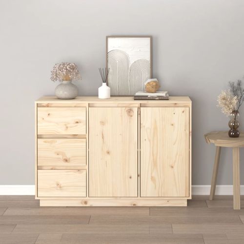Buffet Avec 2 Portes et 3 Tiroirs 111x34x75 Cm Bois Massif Pin