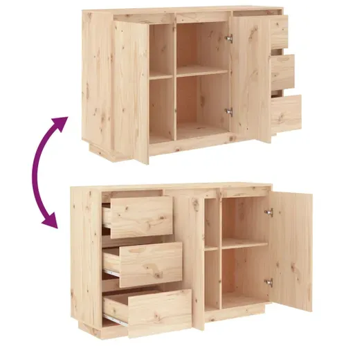 Buffet Avec 2 Portes et 3 Tiroirs 111x34x75 Cm Bois Massif Pin