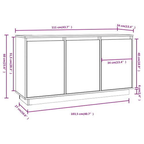 Buffet 111x34x60 Cm Bois Massif De Pin