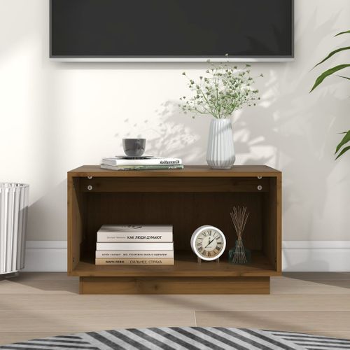 Meuble TV Marron Miel 60x35x35 Cm Bois De Pin Massif