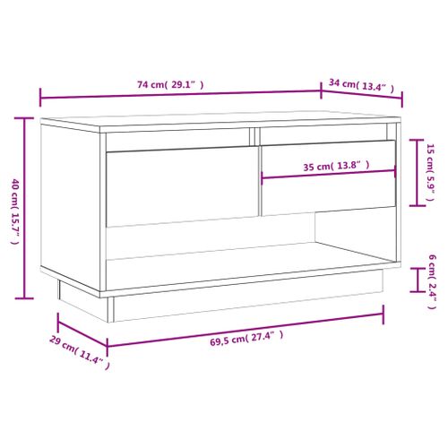 Meuble TV 74x34x40 Cm Bois De Pin Massif