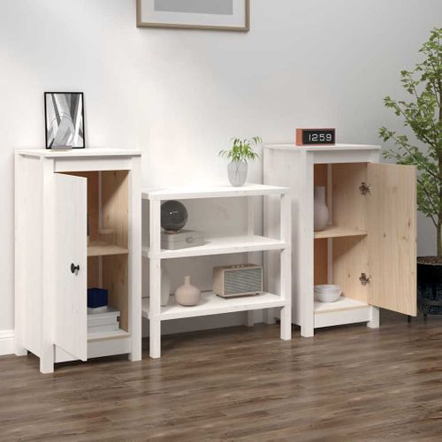 Buffets 2 Pièces Blanc 39x35x80 Cm Bois Massif De Pin