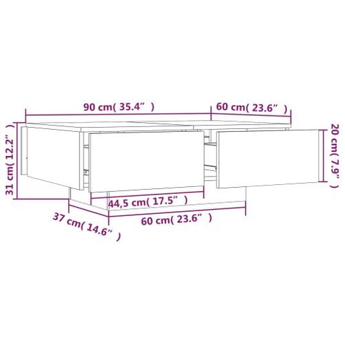 Table Basse Rectangulaire Sonoma Gris 90x60x31 Cm Bois D'ingénierie Table D'appoint Salon