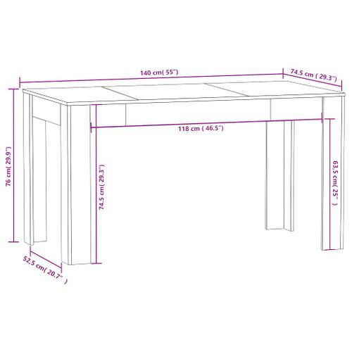 Table À Dîner Sonoma Gris 140x74,5x76 Cm Bois Contreplaqué