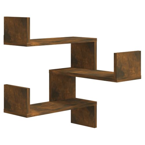 étagères D'angle Murales 2 Pièces Chêne Fumé 40x40x50 Cm Bois