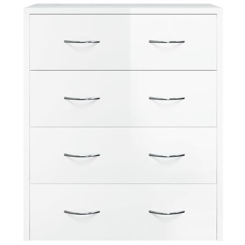 Buffet 60x30,5x71 Cm Blanc Brillant Brillant Avec 4 Tiroirs