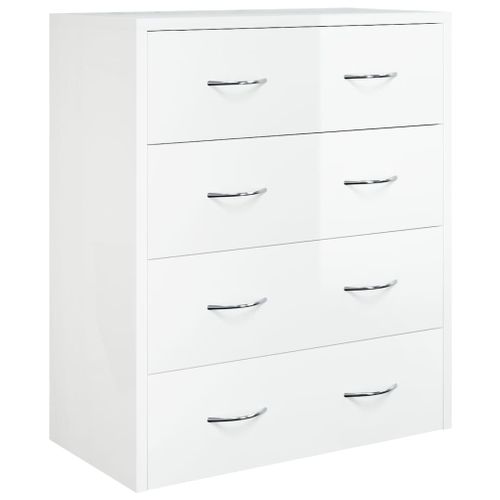 Buffet 60x30,5x71 Cm Blanc Brillant Brillant Avec 4 Tiroirs