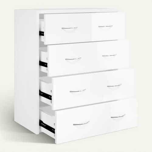 Buffet 60x30,5x71 Cm Blanc Brillant Brillant Avec 4 Tiroirs