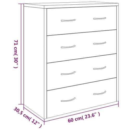 Buffet 60x30,5x71 Cm Blanc Brillant Brillant Avec 4 Tiroirs