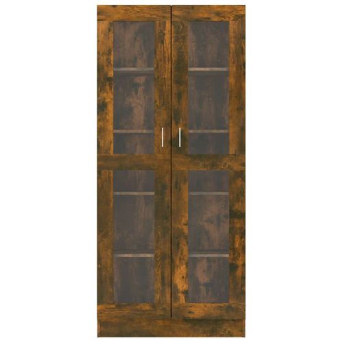 Armoire À Vitrine 82,5x30,5x185,5 Cm Chêne Fumé Bois Contreplaqué 2 Portes Verre