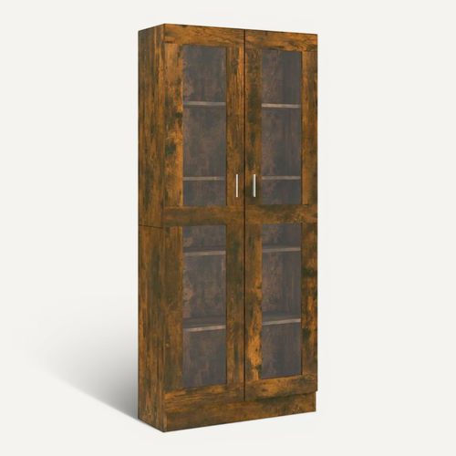 Armoire À Vitrine 82,5x30,5x185,5 Cm Chêne Fumé Bois Contreplaqué 2 Portes Verre