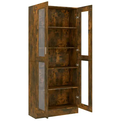 Armoire À Vitrine 82,5x30,5x185,5 Cm Chêne Fumé Bois Contreplaqué 2 Portes Verre
