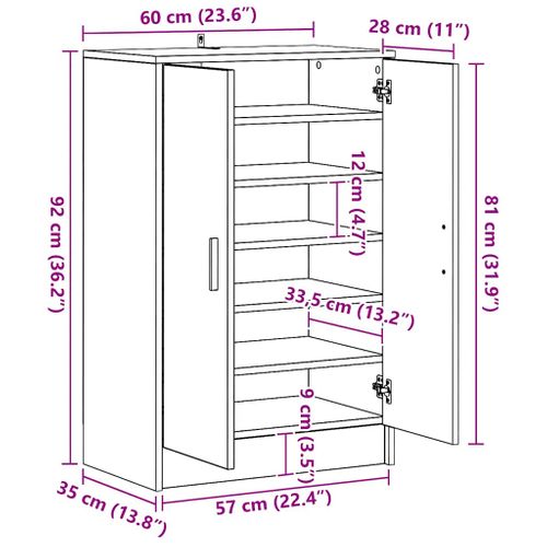 Meuble à Chaussures Sonoma Gris 60x35x92 Cm Bois Contreplaqué