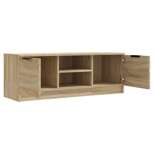 Meuble TV En Chêne Sonoma 102x35x36,5 Cm Avec 2 Compartiments Fermés 2 Compartiments Ouverts