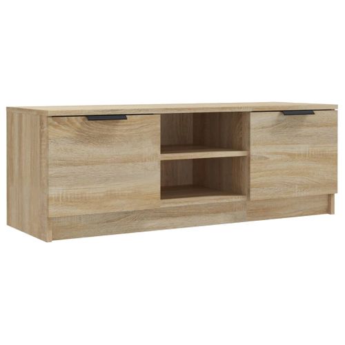 Meuble TV En Chêne Sonoma 102x35x36,5 Cm Avec 2 Compartiments Fermés 2 Compartiments Ouverts