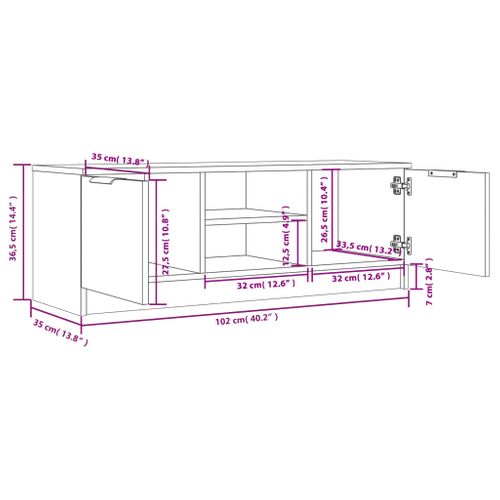 Meuble TV En Chêne Sonoma 102x35x36,5 Cm Avec 2 Compartiments Fermés 2 Compartiments Ouverts