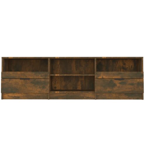 Meuble TV 150x33,5x45 Cm Chêne Fumé Bois Contreplaqué Tiroirs Étagères Rangement Supérieur