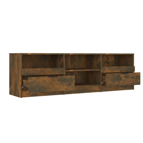 Meuble TV 150x33,5x45 Cm Chêne Fumé Bois Contreplaqué Tiroirs Étagères Rangement Supérieur