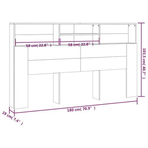 Cabinet Tête De Lit Gris Sonoma Bois Composé Rangement 180x19x103,5 Cm Moderne