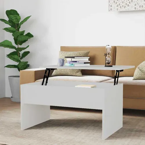 Table Basse 1 Plateau Relevable Blanc 80 X 50,5 X 41,5 Cm Avec Rangement Design Moderne