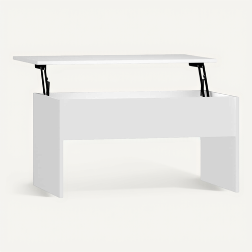 Table Basse 1 Plateau Relevable Blanc 80 X 50,5 X 41,5 Cm Avec Rangement Design Moderne