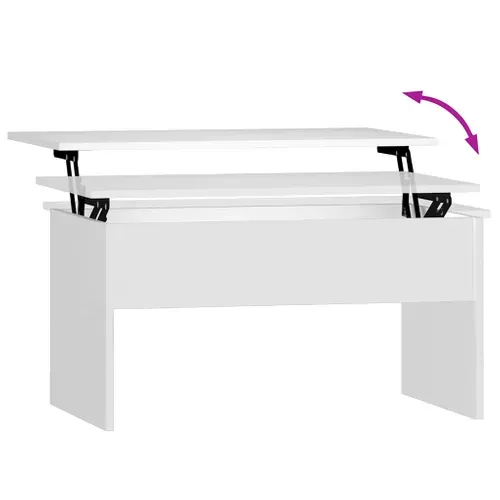 Table Basse 1 Plateau Relevable Blanc 80 X 50,5 X 41,5 Cm Avec Rangement Design Moderne