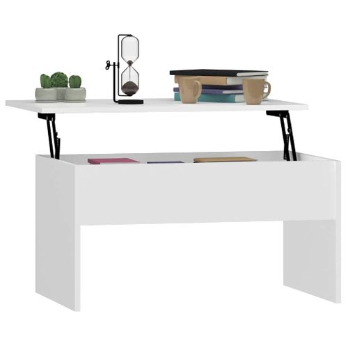 Table Basse 1 Plateau Relevable Blanc 80 X 50,5 X 41,5 Cm Avec Rangement Design Moderne