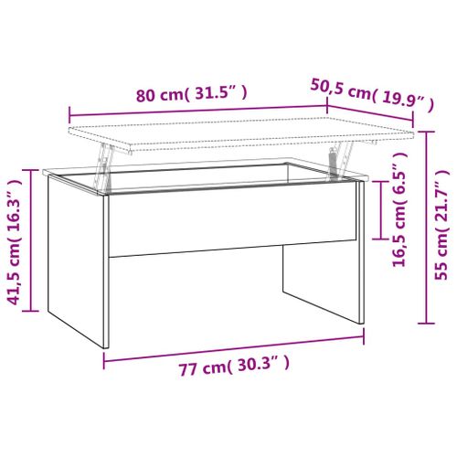 Table Basse Avec Plateau Relevable Rangement Hauteur Réglable Table De Salon 80x50,5x41,5 Cm