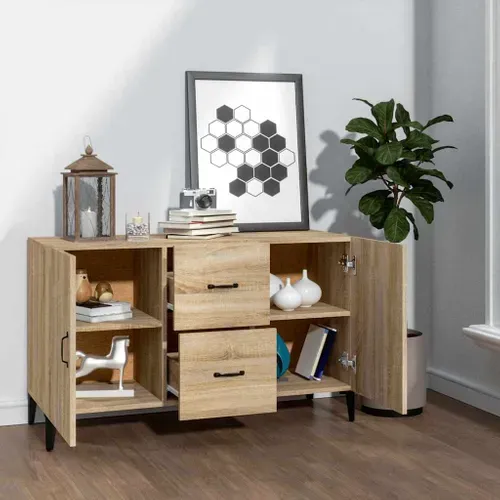 Buffet Chêne Sonoma 100x36x60 Cm Meuble Rangement Fonctionnel Salon
