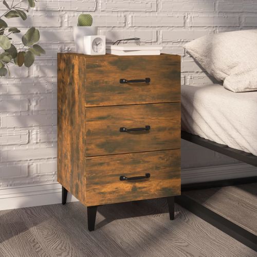 Table De Chevet Chêne Fumé 40x40x66 Cm Bois Contreplaqué
