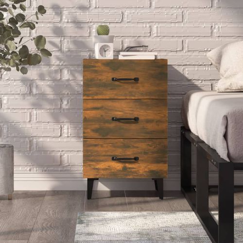 Table De Chevet Chêne Fumé 40x40x66 Cm Bois Contreplaqué