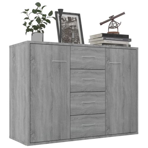 Buffet Gris Sonoma 88x30x65 Cm Avec 4 Tiroirs 2 Portes Meuble Rangement Salon