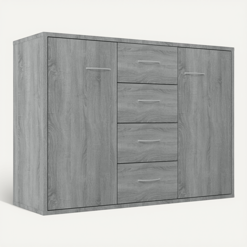 Buffet Gris Sonoma 88x30x65 Cm Avec 4 Tiroirs 2 Portes Meuble Rangement Salon