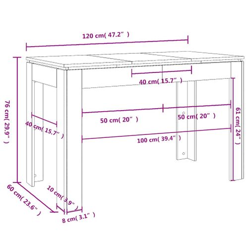 Table À Dîner Chêne Fumé 120x60x76 Cm Bois Contreplaqué